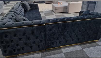 Toronto Chesterfield Corner Sofa in Black with Gold Trim