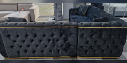 Toronto Chesterfield Corner Sofa in Black with Gold Trim