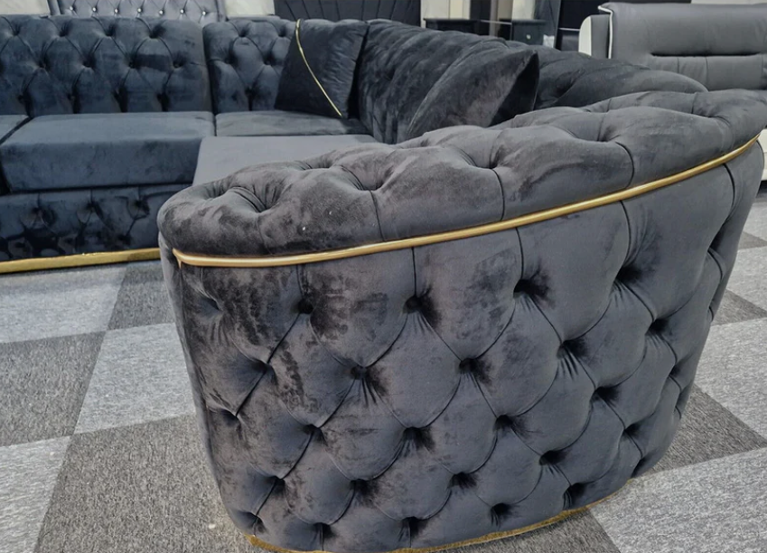 Toronto Chesterfield Corner Sofa in Black with Gold Trim