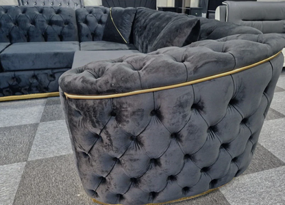 Toronto Chesterfield Corner Sofa in Black with Gold Trim