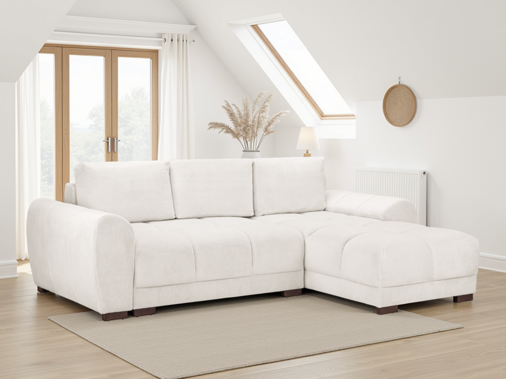 Azzuro Cream Plush Universal Corner Sofabed: Storage & Convertible Design