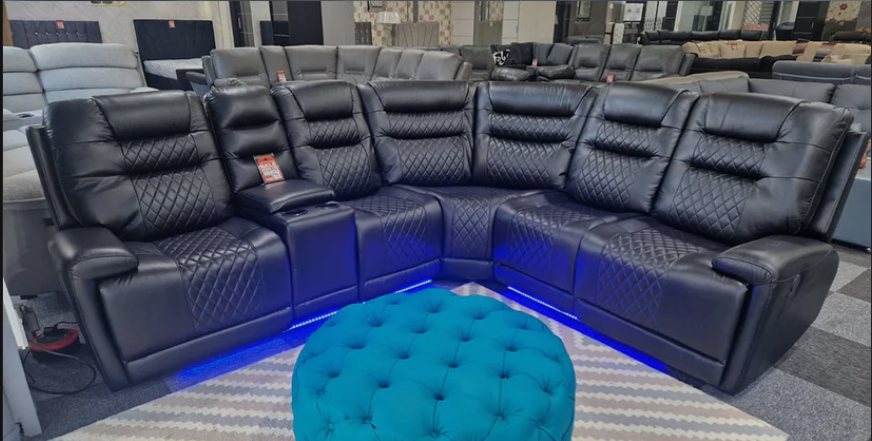 MNS Halifax Leather Electric Recliner Corner Sofa with USB Ports, LED Lights and Cup Holders