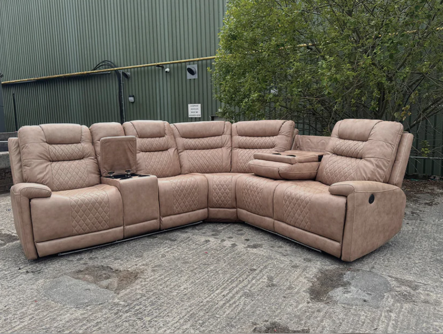 MNS Halifax Leather Electric Recliner Corner Sofa with USB Ports, LED Lights and Cup Holders