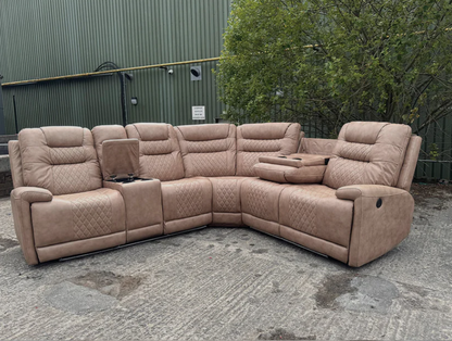 MNS Halifax Leather Electric Recliner Corner Sofa with USB Ports, LED Lights and Cup Holders