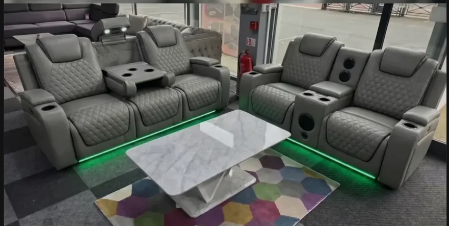 Malaga Leather3+2 Seater Sofa Set Electric Recliner Set With Cupholders and Speakers