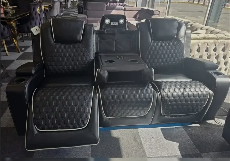 Malaga Leather 3 Seater Electric Recliner Sofa With Cupholders and Speakers