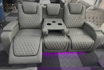 Malaga Leather 3 Seater Electric Recliner Sofa With Cupholders and Speakers