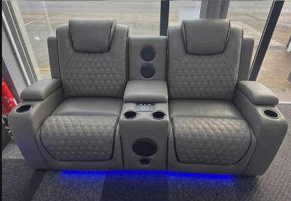Malaga Leather 2 Seater Electric Recliner Sofa With Cupholders and Speakers