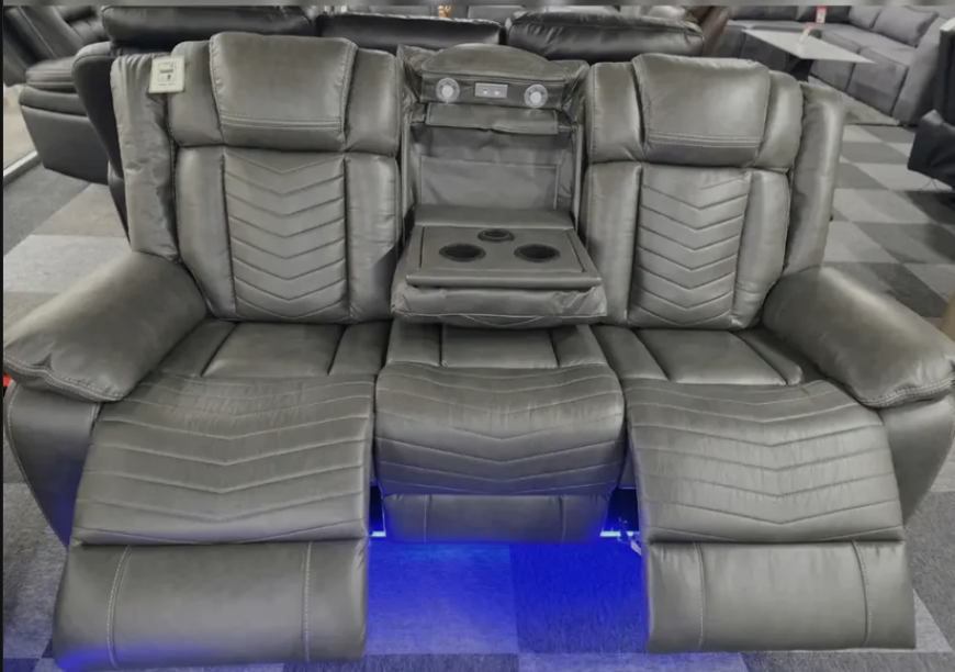 Michigan Leather 3 Seater Electric Recliner Sofa with LED Lighting, Cupholders, USB & Type-C Ports, Wireless Charging & Woofer Speakers