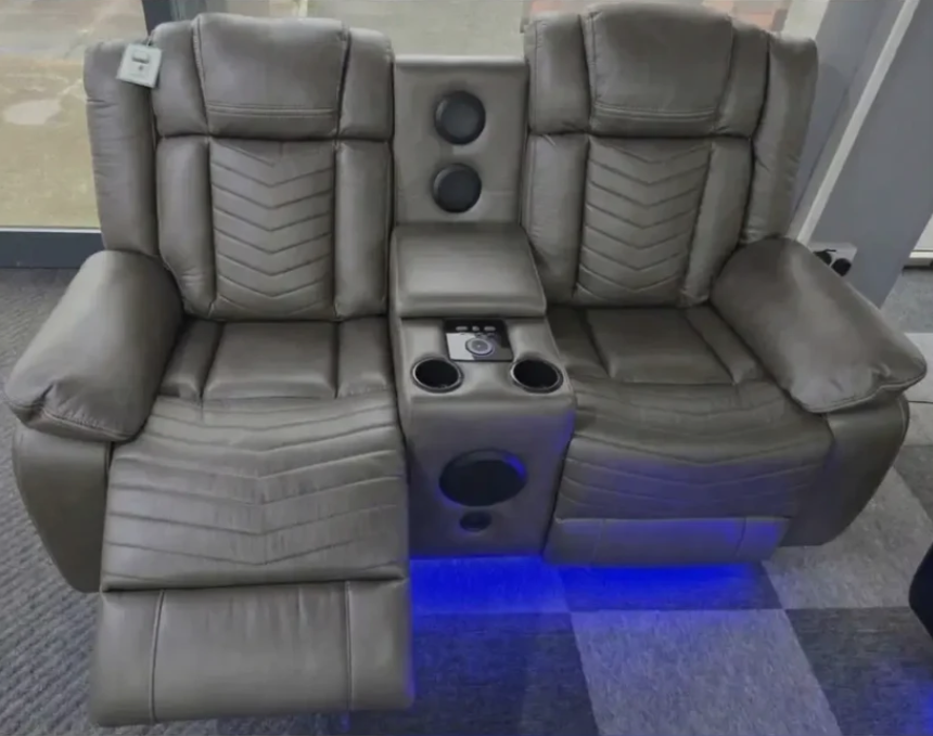 Michigan Leather 2 Seater Electric Recliner Sofa Set with LED Lighting, Cupholders, USB & Type-C Ports, Wireless Charging & Woofer Speakers