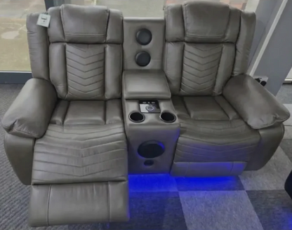 Michigan Leather 2 Seater Electric Recliner Sofa Set with LED Lighting, Cupholders, USB & Type-C Ports, Wireless Charging & Woofer Speakers