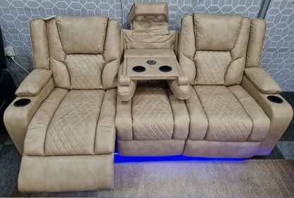 Orlando Electric Recliner 3-Seater Leather Sofa with LED Lights, USB & Wireless Charging