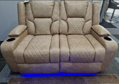 Orlando Electric Recliner 2 Seater Leather Sofa with LED Lights, Wireless Charging and Cupholders