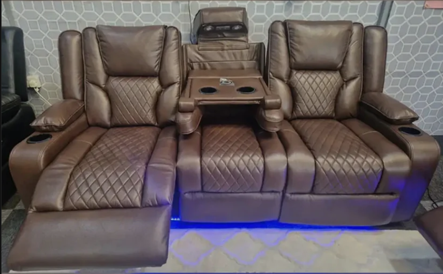 Orlando Electric Recliner 3-Seater Leather Sofa with LED Lights, USB & Wireless Charging