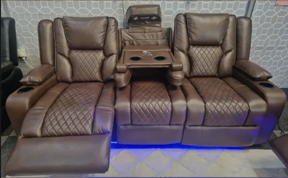 Orlando Electric Recliner 3-Seater Leather Sofa with LED Lights, USB & Wireless Charging