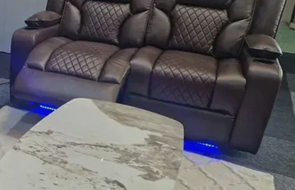 Orlando Electric Recliner 2 Seater Leather Sofa with LED Lights, Wireless Charging and Cupholders