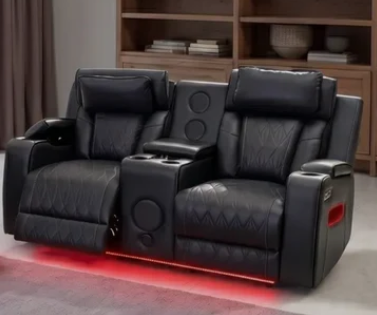 Osman Smart Leather 2 Seater Sofa with Built-in Speakers, Wireless Charging, USB-C, RGB LED & Electric Headrests