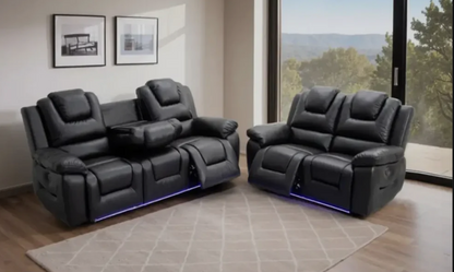 Oxford Leather Electric Recliner Sofa 2 Seater with USB Charging Ports and LED Lights