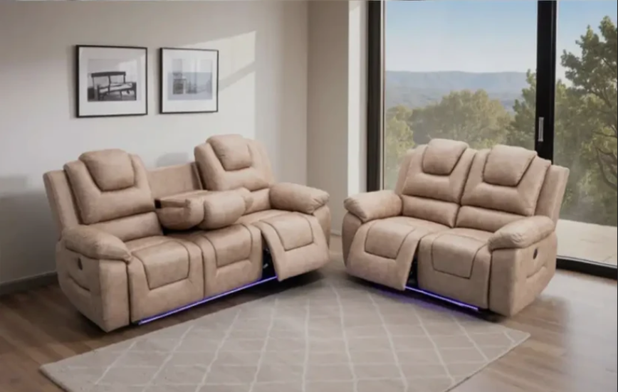 Oxford Leather Electric Recliner Sofa 2 Seater with USB Charging Ports and LED Lights