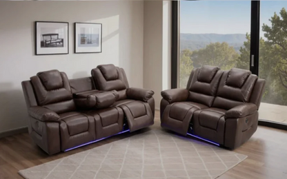 Oxford Leather Electric Recliner Sofa 3 Seater with Cup Holders, USB Charging Ports and LED Lights