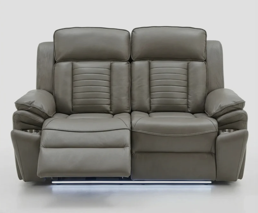 Savilla Electric Leather Recliner 2 Seater Sofa with Cup Holders, USB & Type-C Charging Ports & LED Lighting