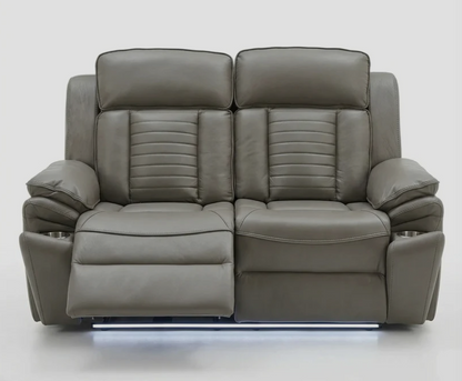 Savilla Electric Leather Recliner 2 Seater Sofa with Cup Holders, USB & Type-C Charging Ports & LED Lighting
