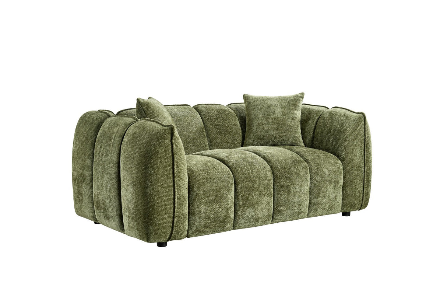 Stylish Olive Green 2-Seater Velvet Sofa: Channel Tufted Design, Deep Seating