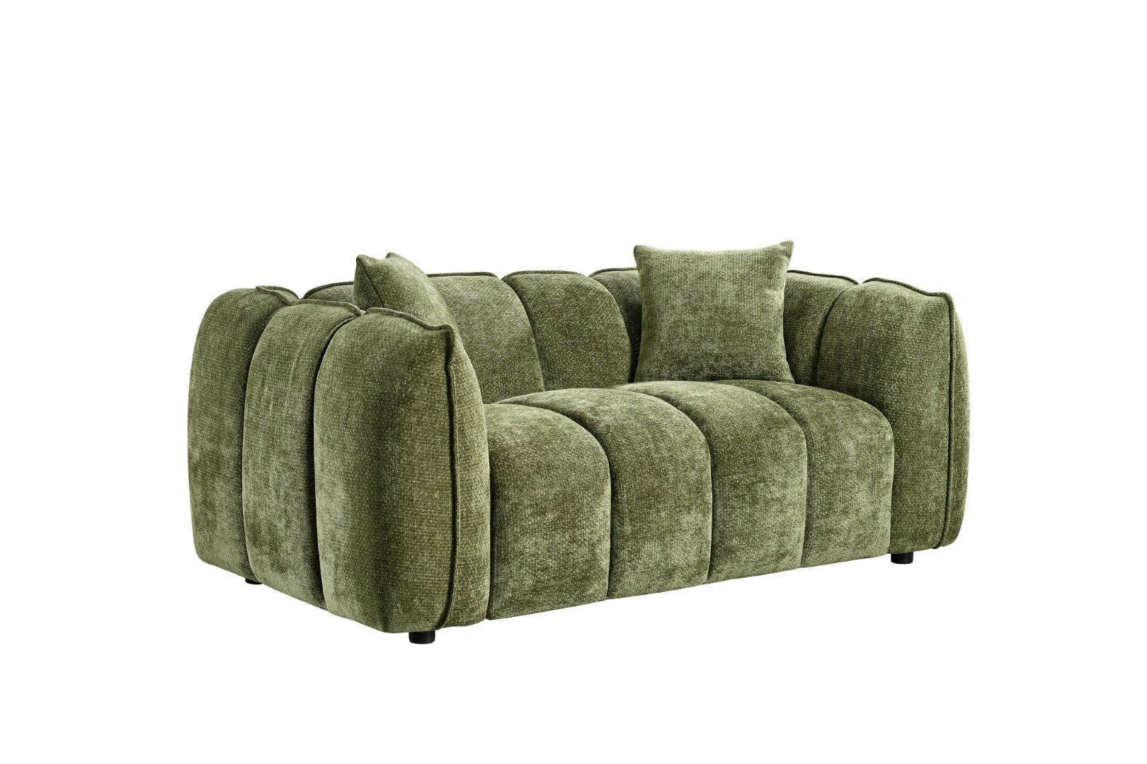 Stylish Olive Green 2-Seater Velvet Sofa: Channel Tufted Design, Deep Seating