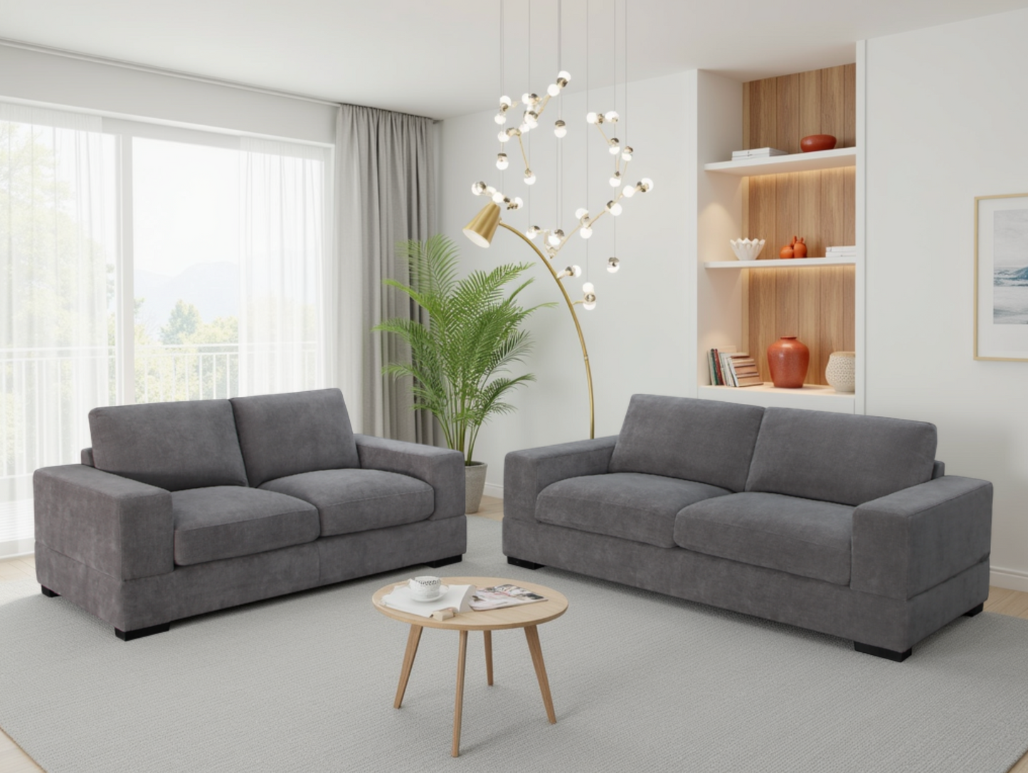 Westminster Grey 3+2 Sofa Set: Plush Fabric, Deep Comfort, Contemporary Style