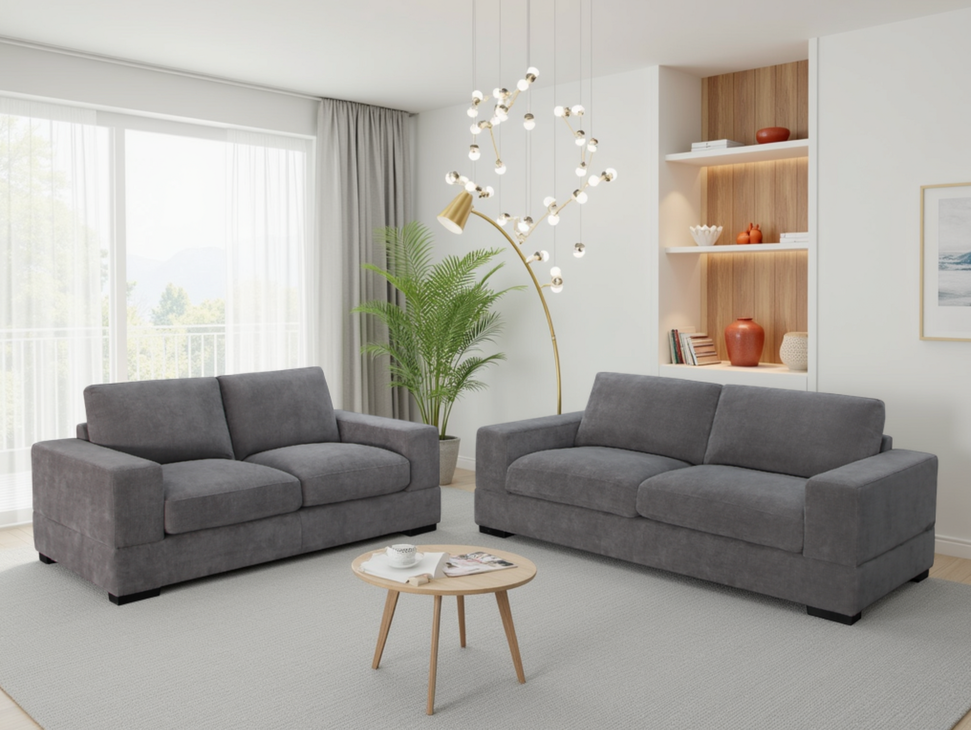 Westminster Grey 3+2 Sofa Set: Plush Fabric, Deep Comfort, Contemporary Style