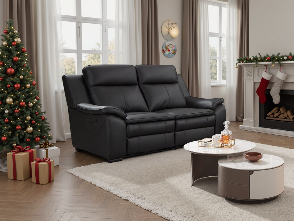Luxurious Genuine Leather Electric Recliner Sofa: Black 2-Seater Comfort Home Living