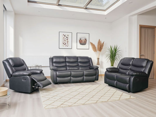 Conrad Black Bonded Leather Manual Recliner Sofa Suite: 3+2+1 Seater Set