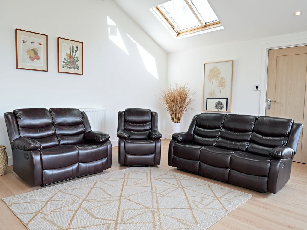 Conrad Plush Manual Recliner Sofa Set: 3+2+1 Brown Bonded Leather Comfort