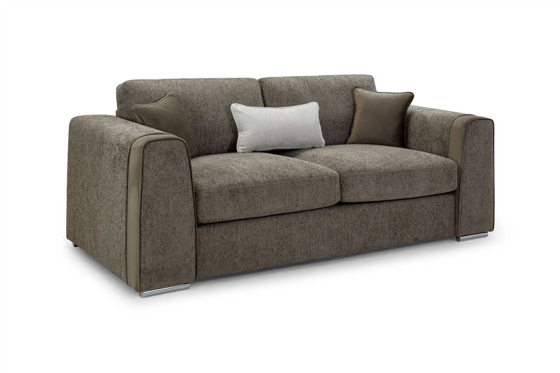 Plush Naples Mocha 3-Seater Sofa with Soft Chenille, Removable Cushion Covers