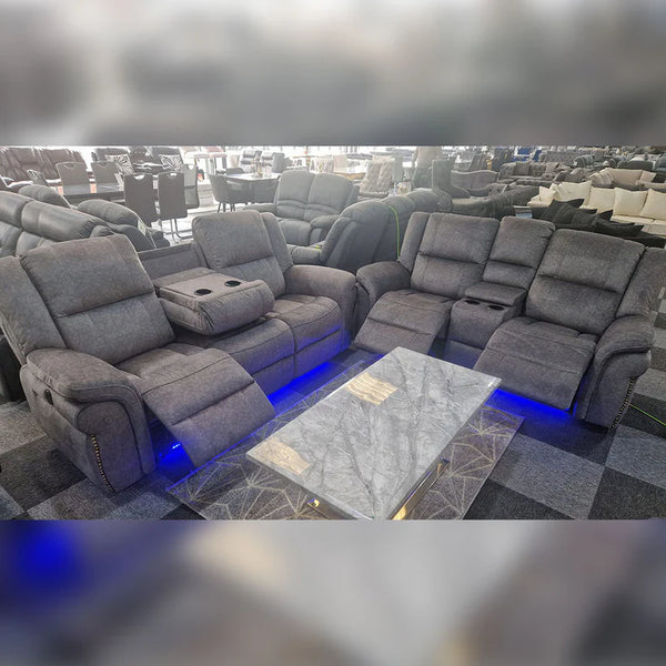 Berlin Fabric Electric Recliner Sofa 3+2 Seater With USB Ports, Led Lights & Cup Holders