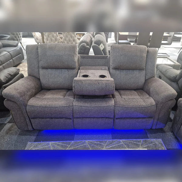 Berlin Fabric Electric Recliner Sofa 3 Seater With USB Ports, Led Lights & Cup Holders