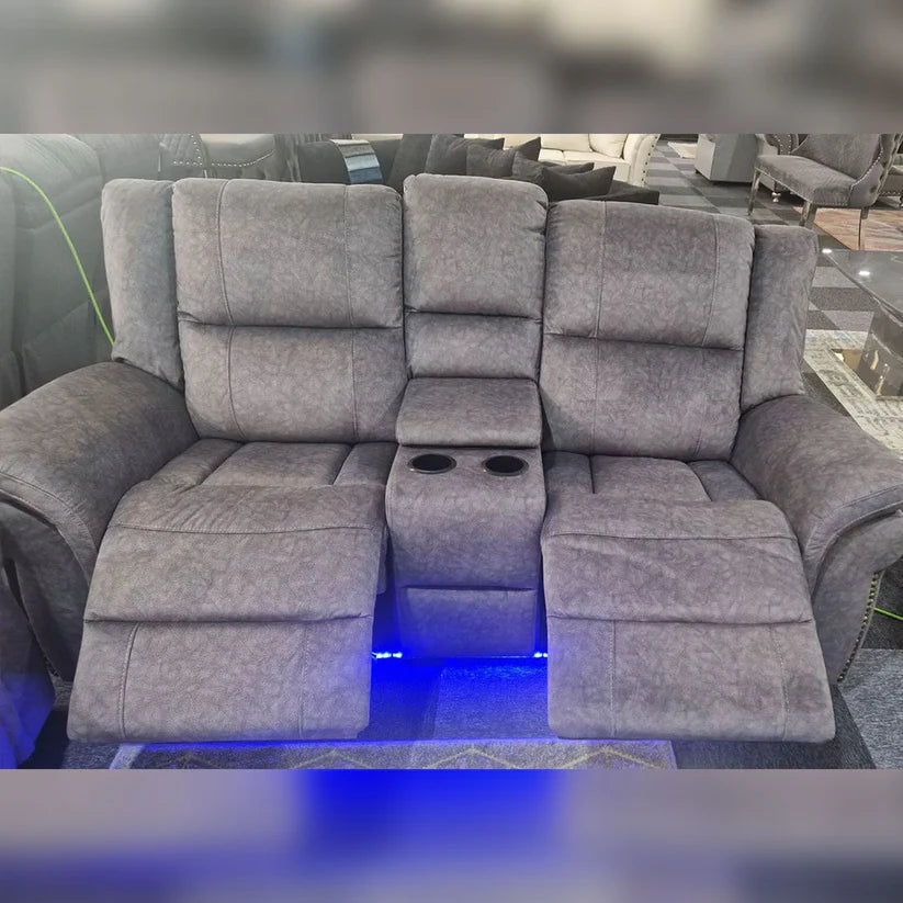 Berlin Fabric Electric Recliner Sofa 2 Seater With USB Ports, Led Lights & Cup Holders