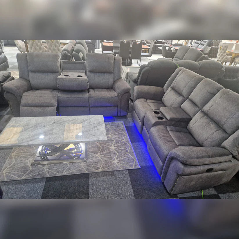 Berlin Fabric Electric Recliner Sofa 3+2 Seater With USB Ports, Led Lights & Cup Holders