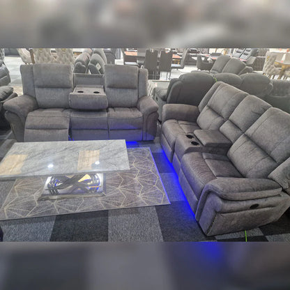 Berlin Fabric Electric Recliner Sofa 3+2 Seater With USB Ports, Led Lights & Cup Holders