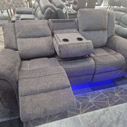 Berlin Fabric Electric Recliner Sofa 3+2 Seater With USB Ports, Led Lights & Cup Holders
