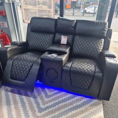 Florida Music Electric Recliners 2 Seater Leather Sofa, Blutooth Speakers, LED LIGHTS, USB CHARGER