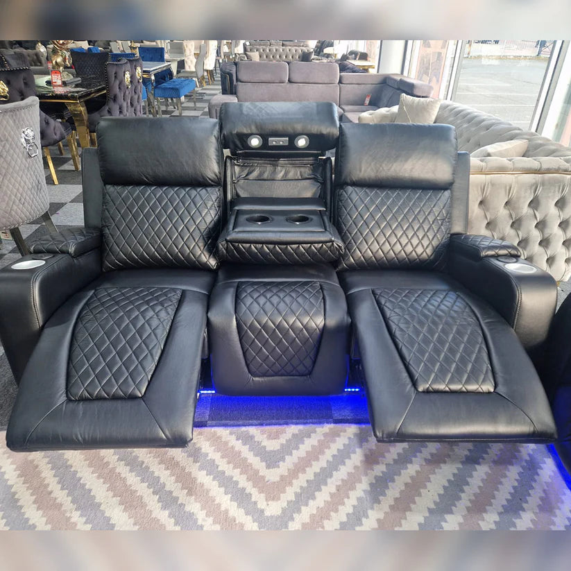 Florida Music Electric Recliners 3 Seater Leather Sofa, Blutooth Speakers, LED LIGHTS, USB CHARGER