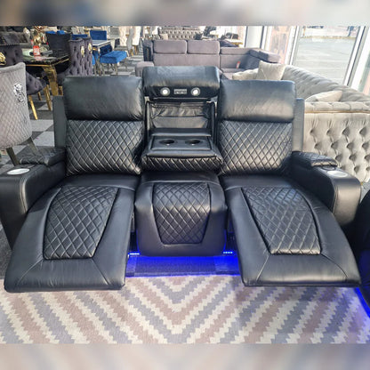 Florida Music Electric Recliners 3 Seater Leather Sofa, Blutooth Speakers, LED LIGHTS, USB CHARGER