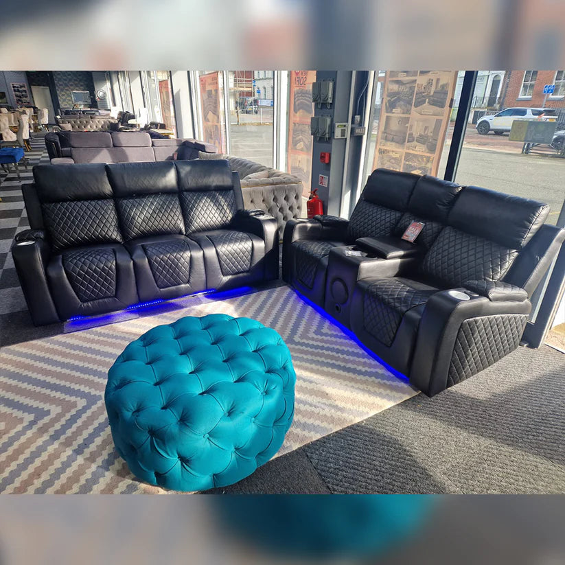 Florida Music Electric Recliners 3+2 Seater Leather Sofa, Blutooth Speakers, LED LIGHTS, USB CHARGER