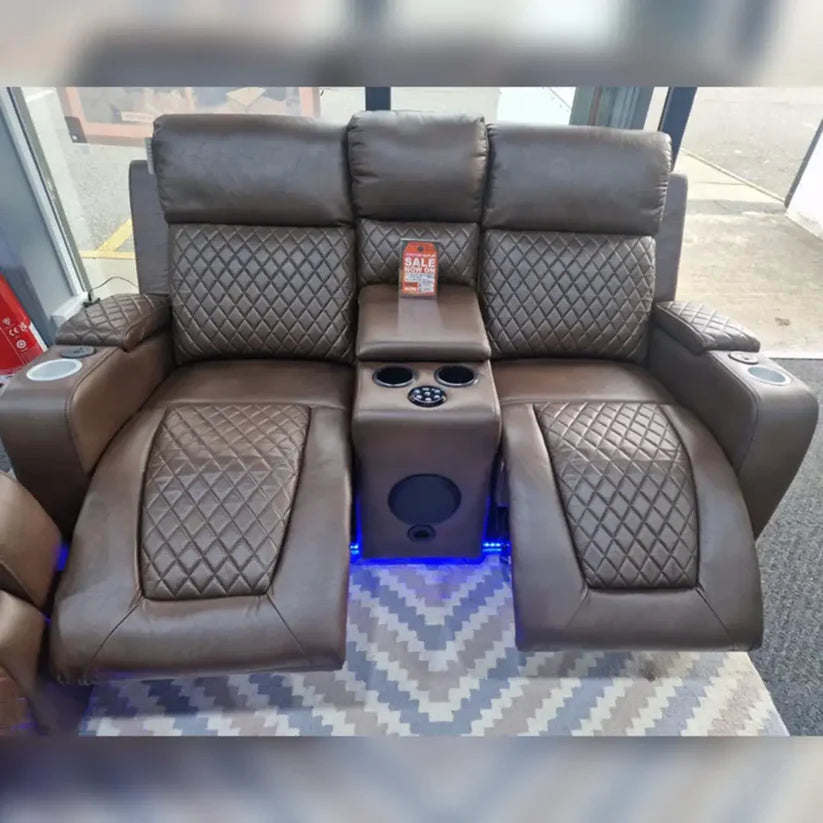 Florida Music Electric Recliners 2 Seater Leather Sofa, Blutooth Speakers, LED LIGHTS, USB CHARGER