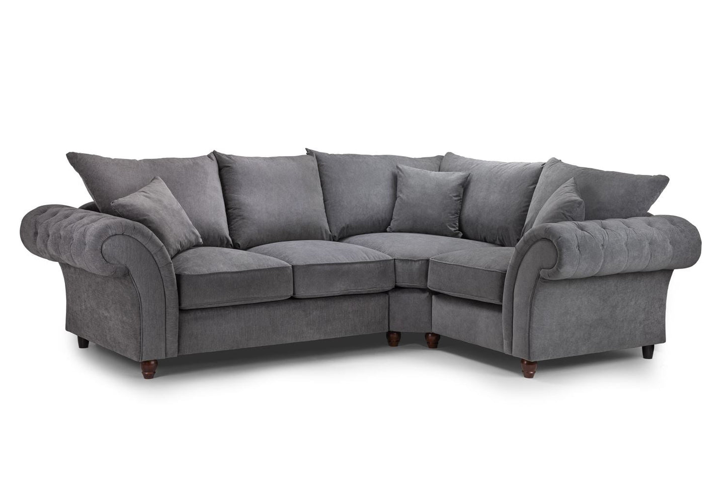 Elegant Grey Right Hand Facing Corner Sofa with Button-Tufted Arms