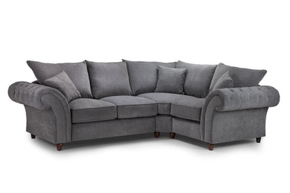 Elegant Grey Right Hand Facing Corner Sofa with Button-Tufted Arms
