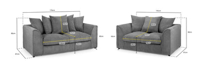 Harley Jumbo Cord Grey 3+2 Sofa Set: Removable Cushions, Wood Frame