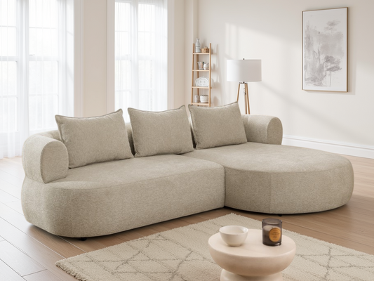 Ferro Beige Right Hand Corner Sofa: Modern Curved Design, Plush Fabric Comfort