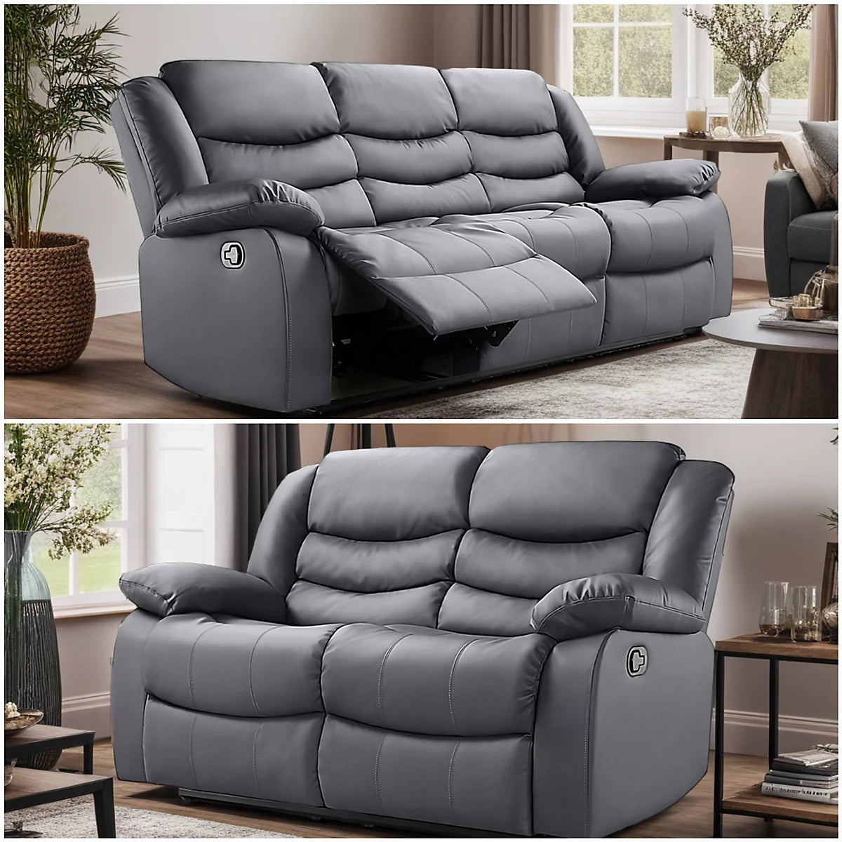 Roma 3 & 2 Seater Faux Leather Manual Recliner Sofa Sets and Armchair